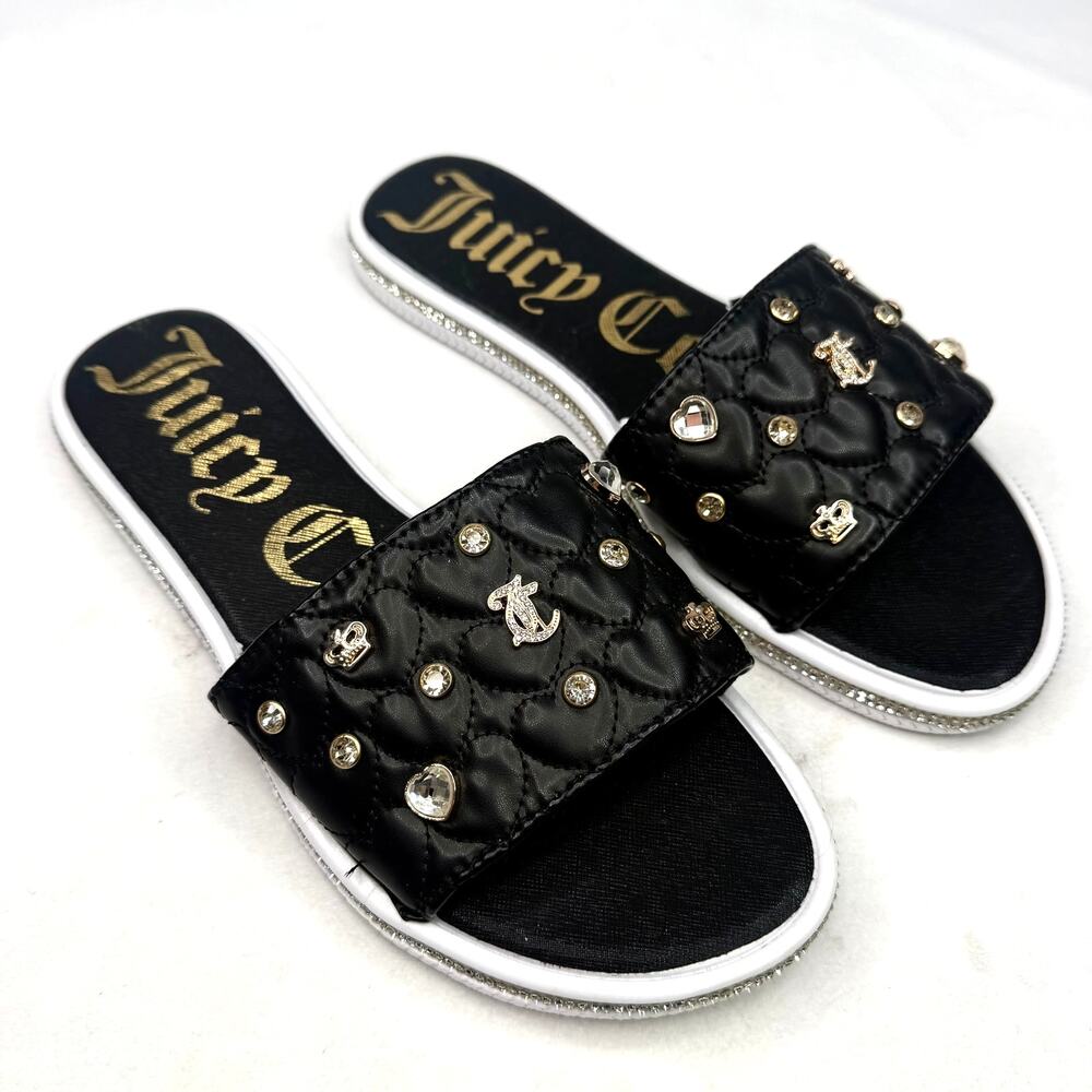 Juicy Couture Black Rhinestone Slides Size 8